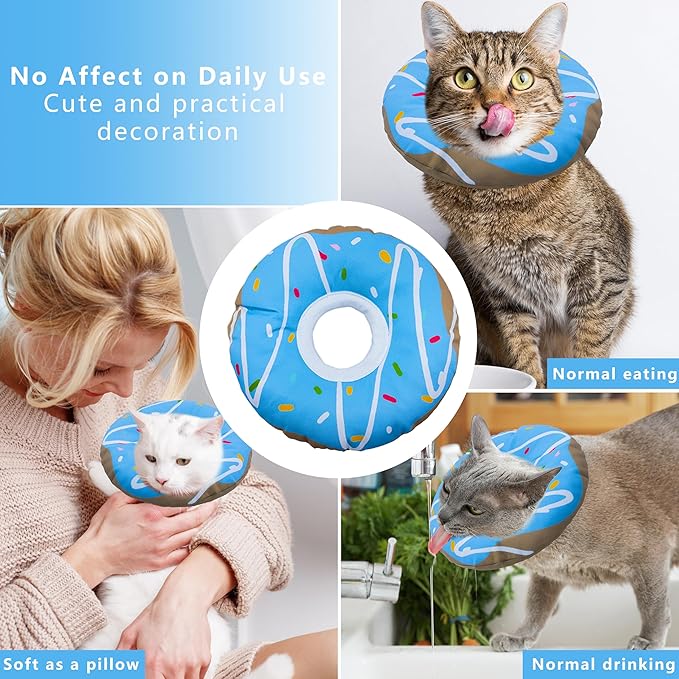 Cat Cone Collar Soft, Adjustable Cat Recovery Collars Kitten Cones to Stop Licking, Cute Donut E Collar After Surgery, Cats Neck Pillow Elizabethan Cones of Shame (Waterproof Blue, Small)