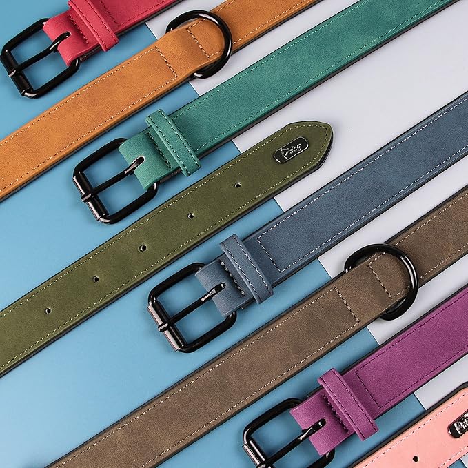 Didog Soft Padded PU Leather Dog Collar, Breathable and Adjustable Dog Collars for Medium Dogs, Comfortable for Daily Walk, Purple, L Fit Neck 13-17"(22-44 lbs)