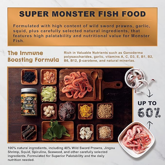 Ultra Fresh Monster Fish Food, Wild Sword Prawns, Floating Sticks for Oscars, Bass, Large Cichlids and Tropical Fish, Carnivorous Jumbo Stick 13.58 oz