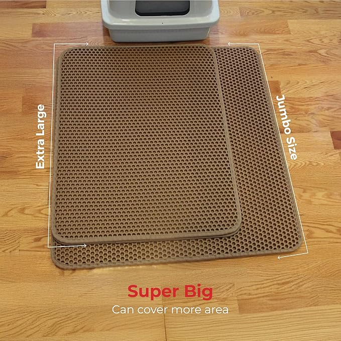 iPrimioJUMBO Size Cat Litter Trapper - EZ Clean (Brown/Tan) - 32 inches by 30 inches/Super Big. Exclusive Water Proof Layer and Puppy Pad Option. Patent Pending.