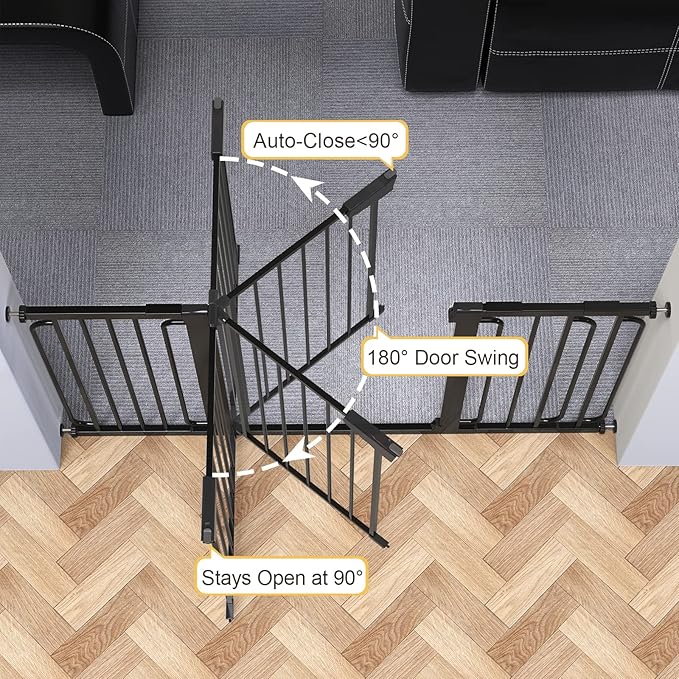 Cumbor 29.7-57" Extra Wide Baby Gate for Stairs, Mom's Choice Awards Winner-Dog Gate for Doorways, Pressure Mounted Walk Through Safety Child Gate for Kids Toddler, Tall Pet Puppy Fence Gate, Black