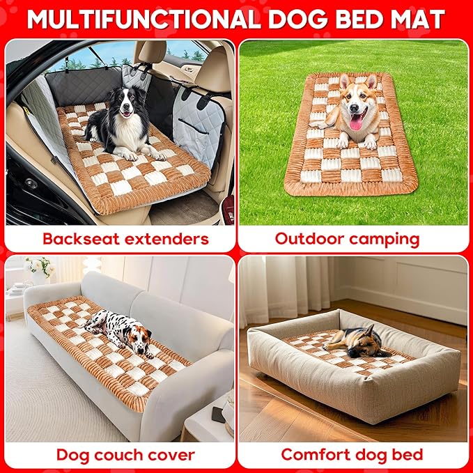 Dog Car Bed Mat, Non-Slip Backseat Extender Pet Blanket, Plaid Dog Bed for SUVs, Sedans & Trucks, Chew-Resistant Travel Pad for Dogs, Easy Clean & Scratch-Proof & Comfort (50"x24.6")