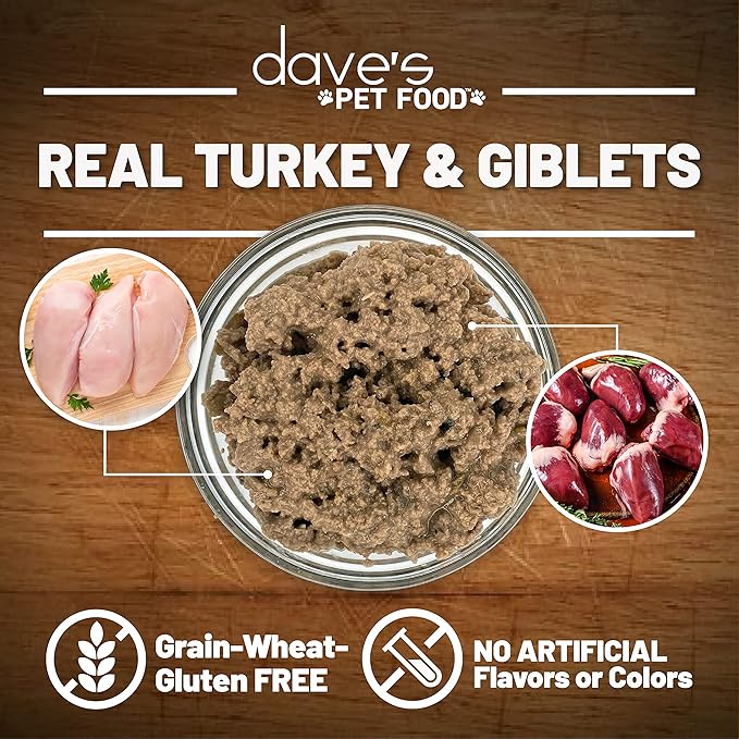 Dave's Pet Food Grain Free Canned Cat Food (Turkey & Giblets Pate), Made in USA Naturally Healthy Canned, Canned Pate, 12.5 oz Cans (12 Pack)