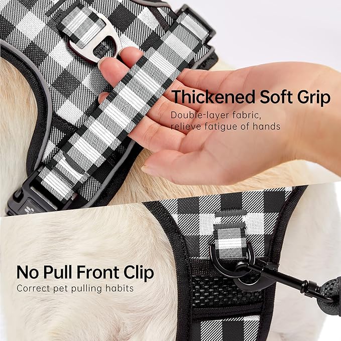 NESTROAD No Pull Dog Harness with Leash, Reflective No Choke Pet Vest Harness,Adjustable Soft Padded Dog Harness with Easy Control Handle for Large Dogs(Checkered Black,Large)