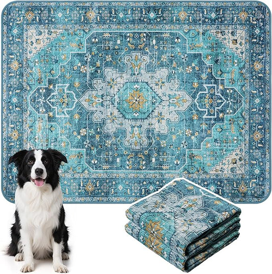 HAOCOO Washable Pee Pads for Dogs, (2 Pack) 3Ft x 4Ft Non-Slip Reusable Puppy Training Pads with Waterproof, Blue Super Absorbent Leak-Proof Whelping Pads Litter Mat for Pet Housebreaking