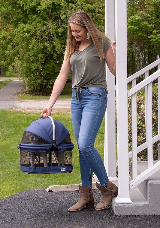 Pet Gear No-Zip View 360 Pet Safety Carrier & Car Seat for Small Dogs & Cats Push Button Entry, View 360 20-inch, Navy