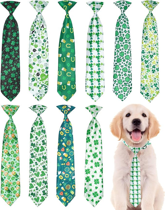 PET SHOW 10 Pack St. Patrick's Day Dog Ties Neckties for Large Medium Dogs Adjustable Holiday Grooming Accessories Neck Ties Bowties Girl Boy Pets Festival Costumes Puppy Wedding Party Gift Favor