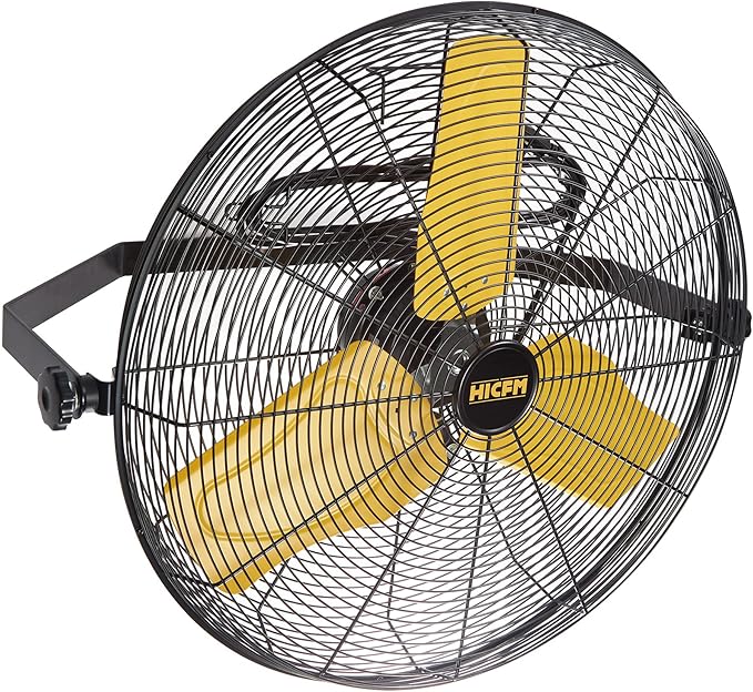 HiCFM 9100 CFM 24 inch Heavy Duty Industrial Wall Mounted Fan with TEAO Enclosure Motor, Permanent Lubricated Ball Bearing, 9 FT Cord, 180Degree Tilting, Safety Yellow Blade Wall Fan - UL Listed
