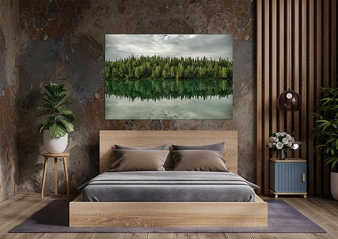 Nature Wall Art Prints - Ocean Forest Mountain Lake Canvas Landscapes - Small to Extra Large Living Room Bedroom Kitchen Bathroom Décor (Forest Reflection, 20L" x 30W")