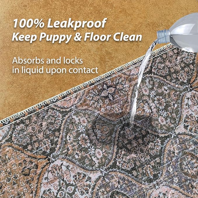 nunubaby Washable Pee Pads for Dogs, Stylish, Non-Slip and Leak-Proof Pee Pads. Reusable Potty Pads for Dogs for Crates and Floors.(Brown/Multi, 31" x36")