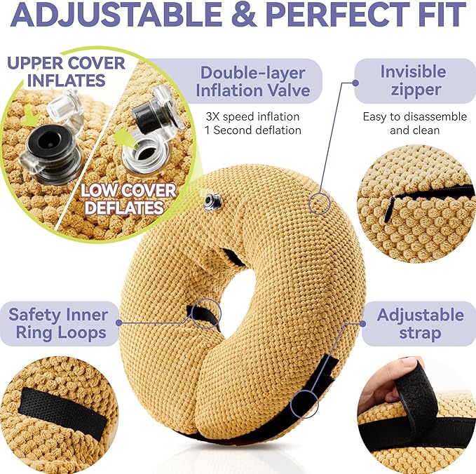 Inflatable Dog Cone Collar - Dog Neck Donut Cone Collar Alternative After Surgery - Soft Cone for Large Medium Small Dogs Cats - Alternative Recovery E Collar (Yello, XXL)