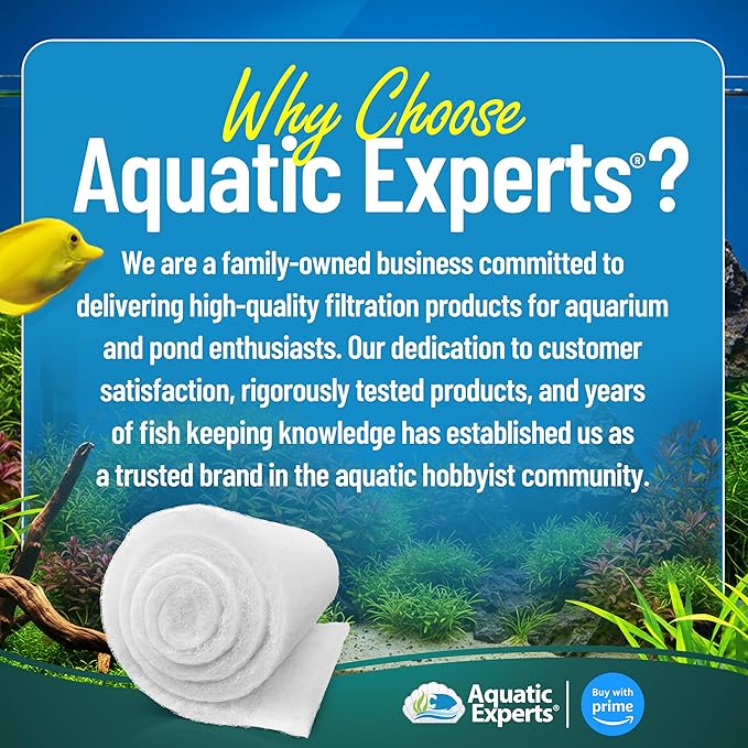 Aquatic Experts Aquarium Filter Floss for Fish Tank Filters - FilterFirst Aquarium Filter Pad - Media Roll for Crystal Clear Water, 3/4" - 1" Thick (12 Inch Wide, 12 Feet Long)