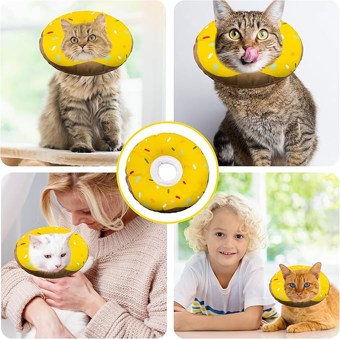 Cat Cone Collar Soft, Adjustable Cat Recovery Collar Kitten Cones to Stop Licking, Cute Donut E Collar After Surgery, Cats Neck Pillow Cone Elizabethan Cones of Shame (Waterproof Yellow, Small)