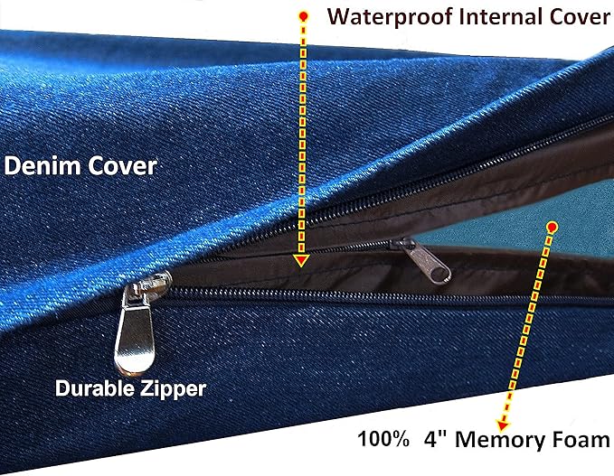 Dogbed4less Premium Gel Memory Foam Dog Bed, Durable Denim Cover with Waterproof Liner and Extra Pet Bed Case, 35"X20"X4" Small to Medium Pet