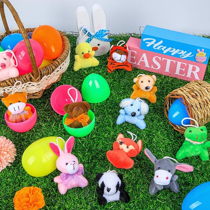 Sofier Plastic Easter Eggs with Animal Toys 12pcs Filled Easter Eggs 3.4" Easter Basket Stuffers Easter Egg Fillers Kids Classroom Gift Exchange Party Favors
