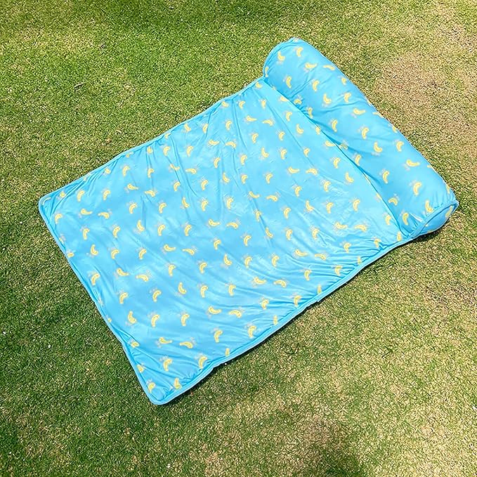 PUMYPOREITY Cooling Dog Bed, Pet Cooling Mat with Pillow, Ice Silk Cooling Dog Blanket, Self Cooling Pad for Cat,Dog, Washable Summer Pet Mat for Kennel, Crates, Sofa, Floor, Blue, L