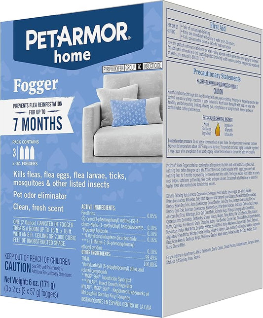 PetArmor Home Fogger, Kills Fleas, Ticks, Mosquitoes & Other Listed Insects, Helps Eliminate Pet Odor, Clean Fresh Scent, Protects for 7 Months, 3 2oz Canisters