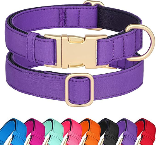 Didog Soft Padded Dog Collars for Medium Dogs, Colorful and Durable Dog Collar with Quick Release Buckle, Light and Breathable for Daily Walking, Purple, M