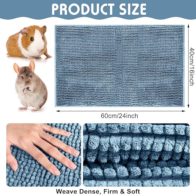 Amylove 4 Pcs Guinea Pig Cage Liner Guinea Pig Bedding Washable Fleece Pee Pads Reusable Small Animals Training Mat Small Animal Sleeping Bed for Bunny Hamster(Blue,16 x 24 Inch)