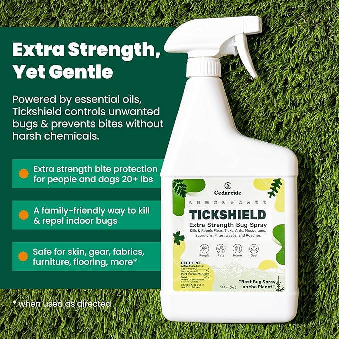 Tickshield Extra-Strength Bug Spray | Our Original Formula with an Extra Kick | for People, Gear, & Animals Over 20 Lbs (Pint)