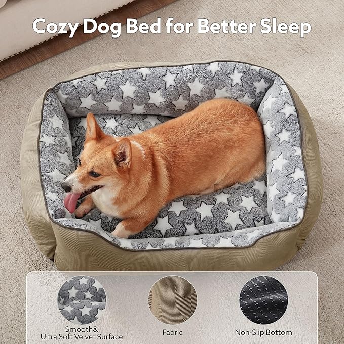 SIWA MARY Rectangle Dog Bed for Small Medium Dogs, Calming Dog Bed Small Size Dog, Orthopedic Dog Sofa Bed, Washable Soft Calming Sleeping Dog Soft Puppy Bed, Non-Slip Bottom, S (20"x 19"x 6"),Brown