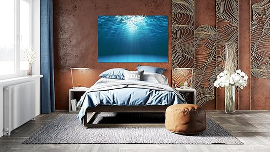 Nature Wall Art Prints - Ocean Forest Mountain Lake Canvas Landscapes - Small to Extra Large Living Room Bedroom Kitchen Bathroom Décor (Sun Rays Under Water, 16L" x 24W")