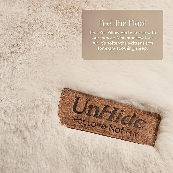 UnHide Floof Pet Pillow - Extra Soft Dog Bed Pillow- Removable Faux Fur Cover - Machine Washable - Helps Ease Pet Anxiety & Provides The Perfect Sleep, 28 x 36 x 5, 10lbs - Beige