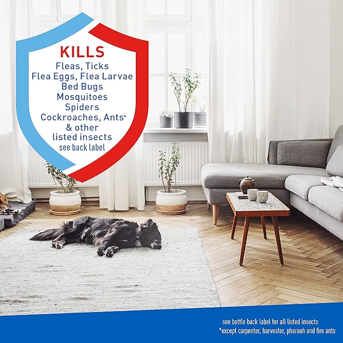 Adams Flea & Tick Home Spray with Precor, Kills Fleas, Flea Eggs, Flea Larvae, Bed Bugs, Ticks, Ants, Cockroaches, Spiders, Mosquitoes And Many Other Listed Nuisance Pests In The Home, 24 Fl Oz