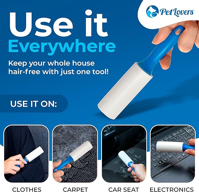 PetLovers Extra Sticky Lint Roller Mega Value Set for Pet Hair Removal and Clothes, Dog and Cat Lint Remover (Blue, 4 Pack Mini)