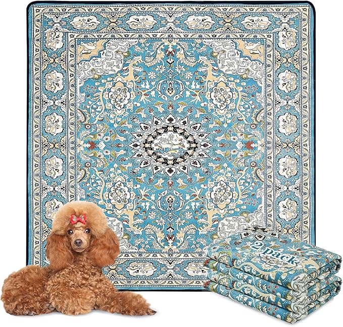 Qeils Washable Pee Pads for Dogs, 2 Pack Reusable 48"x48" Super Absorbent Leakproof Dog Training Pads, Non-Slip Potty Pads for Crate, Floor, Kennel, Whelping Litter Mat Puppy Supplies