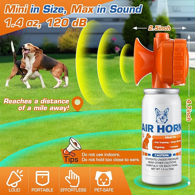 Air Horn, 1.4 oz 120 dB Loud Pet Trainer to Stop Dog Attacking Barking Fighting Jumping, Coyotes Air Horn for Safety, Protect Yourself & Pet While Walking, Orange(2 Pack)