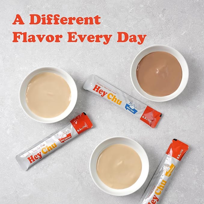 Squeezable Cat Treats, Lickable Puree, Grain-Free, 96 Tubes, Tuna Salmon Chicken, 0.5oz Each Tube