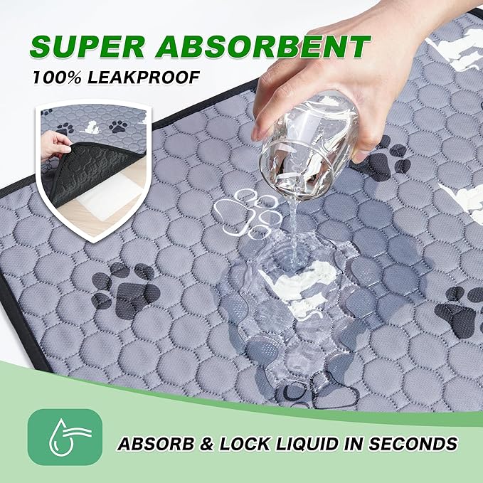 Washable Pee Pads for Dogs Mat, 2 Pack Absorbent Reusable Training Dog Pads Pet Puppy Pads, Non-Slip Potty Pads for Whelping, Playpen, Crate, Bed, Grey 32"x52"