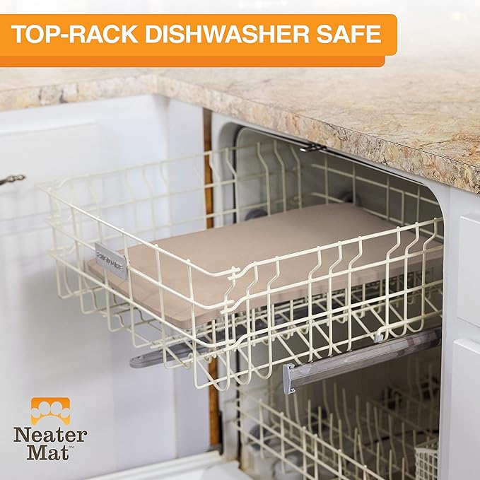 Neater Pet Brands Neater Mat Pet Mats for Food and Water, Cat & Dog Bowl Mat Waterproof Silicone, Feeding Tray, Dog Food Mats for Floors, Placemat w/Raised Edge for Under Bowls, 32" x 24", Cappuccino