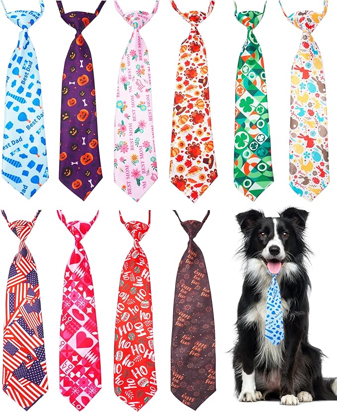 PET SHOW 10 Pack Holiday Big Dog Ties Neckties for Large Breed Dogs XL Adjustable Grooming Accessories Neck Ties Bowties Girl Boy Pets Festival Costumes Wedding Party Gift Favor