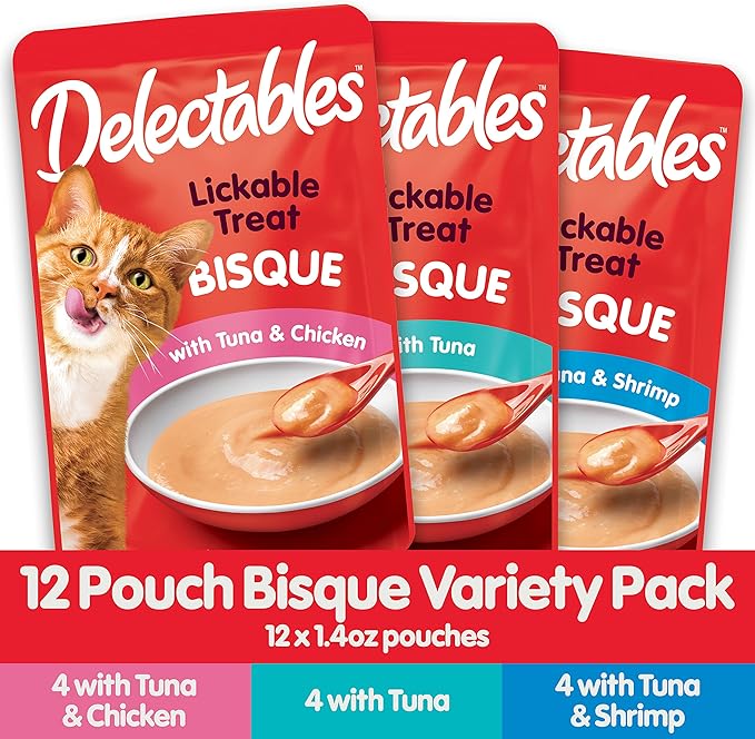 Delectables Bisque Lickable Wet Cat Treats - Chicken, Tuna & Shrimp, 12 count