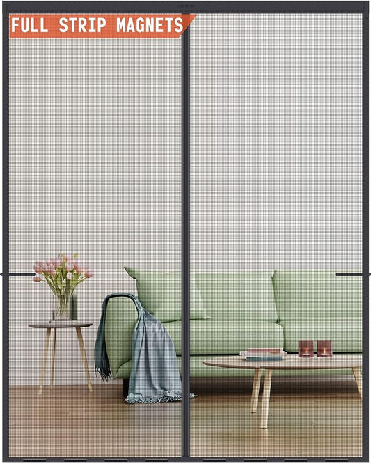 Magnetic Screen Door Upgraded-Model Full Strip Magnets 74x81 Inch,Fiberglass Heavy Duty Mesh Sliding Screen Door,Full Frame Seal Retractable French Door Screen Magnetic Closure for Patio Sliding Door