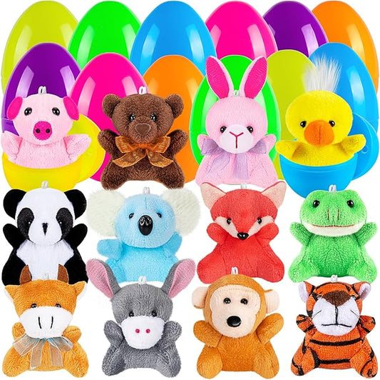 Sofier Plastic Easter Eggs with Animal Toys 12pcs Filled Easter Eggs 3.4" Easter Basket Stuffers Easter Egg Fillers Kids Classroom Gift Exchange Party Favors