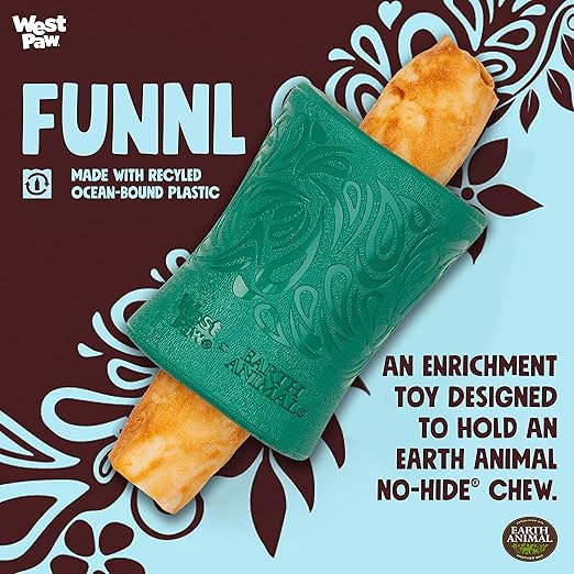 WEST PAW Funnl Dog Chew Toy - Interactive Treat Toys for Dogs - Toy Fillable with Earth Animal No-Hide Chews - Large 4.25" Kelp | Made in USA
