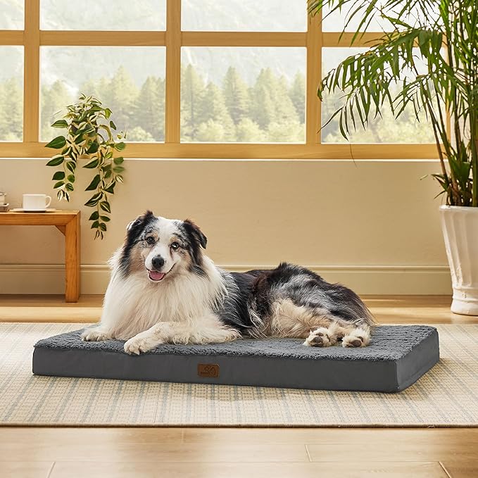 Bedsure XL Dog Bed for Crate - Large Orthopedic Flat Pet Beds with Removable Washable Cover, Egg Crate Foam Crate Mat, Suitable for Pet Up to 90 lbs