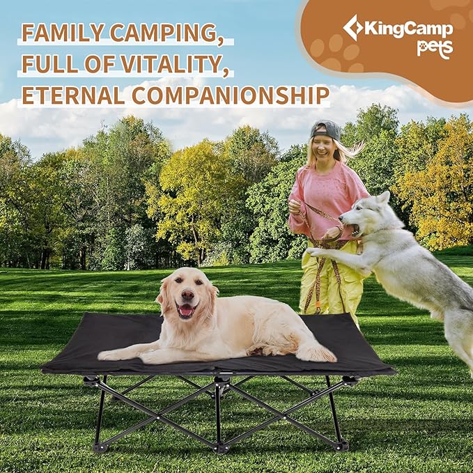 KingCamp Elevated Dog Bed for Large Dogs, Outdoor Raised Cooling Pet Cot Bed with Washable Breathable Mesh & No-Slip Feet Perfect for Camping, Backyard, Indoor Use (Large, Black)