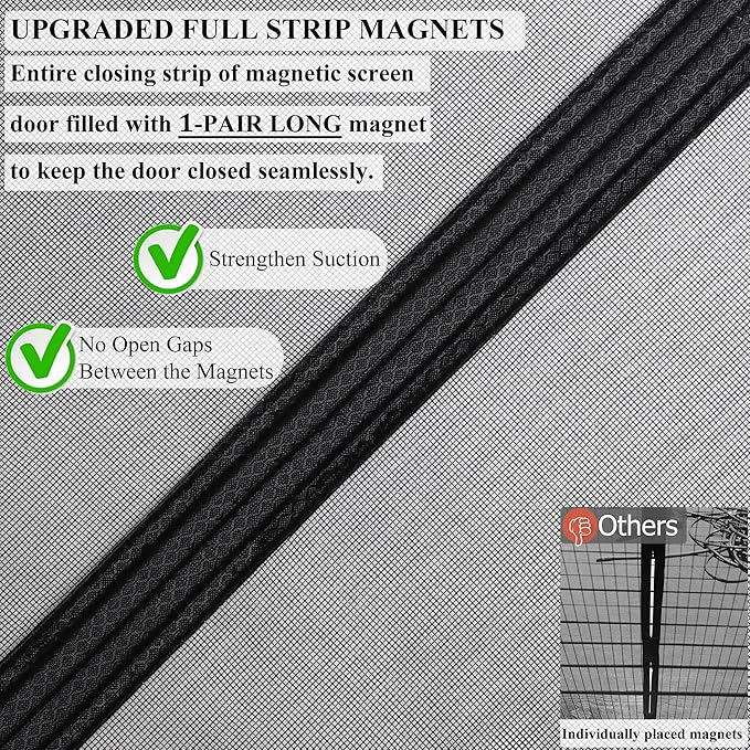 Magnetic Screen Door Upgraded-Model Full Strip Magnets,Fiberglass Heavy Duty Mesh Magnetic Door Screen,Full Frame Seal Retractable Mesh Insect Screens not of Metal