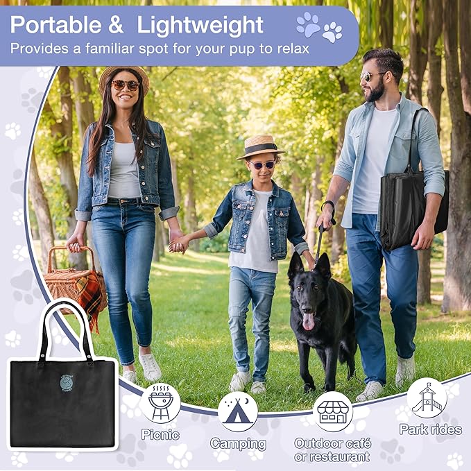 Kritter Planet Waterproof Foldable Dog Bed Pad for Camping & Travel, Portable Roll-Up Dog Bed Car Seat Pet Cushion Mat with Handles for Small & Medium Dogs, Indoor & Outdoor Use