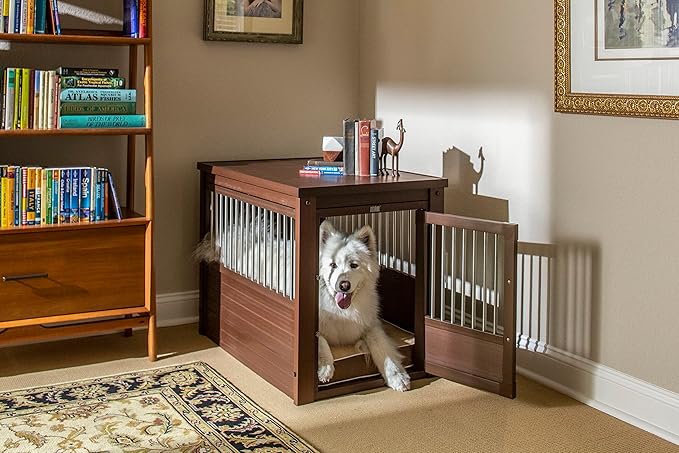 New Age Pet ECOFLEX Dog Crate End Table - Durable Wood-Plastic Composite with Stainless Steel Latch, Easy Assembly, Ideal for Dogs Up to 80lbs, Russet Brown, Large Size