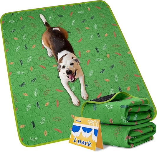Sunheir Washable Pee Pads for Dogs 2-Pack Reusable Puppy Pads Pet Training Pads, Waterproof Dog Pee Pads for Crate, Whelping Pad, Non-Slip Protects Against Urine Leakage (Leaves - Green, 24x36)