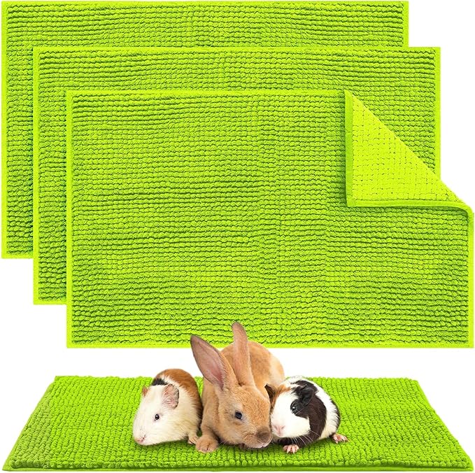 Amylove 4 Pcs Guinea Pig Cage Liner Guinea Pig Bedding Washable Fleece Pee Pads Reusable Small Animals Training Mat Small Animal Sleeping Bed for Bunny Hamster(Green,16 x 24 Inch)