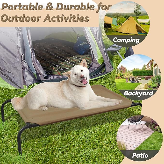 PHYEX Elevated Dog Bed for Large Dogs, Raised Dog Bed with Breathable Mesh, Non Slip, Easy to Clean, 50.5 Inches, Brown