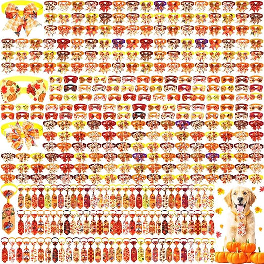 Talltalk 360 Pcs Halloween Dog Bow Ties Collars Set Adjustable Thanksgiving Christmas Fall Xmas Dogs Neckties Grooming Accessories for Small Medium Large Pet Cat Decoration(Thanksgiving)