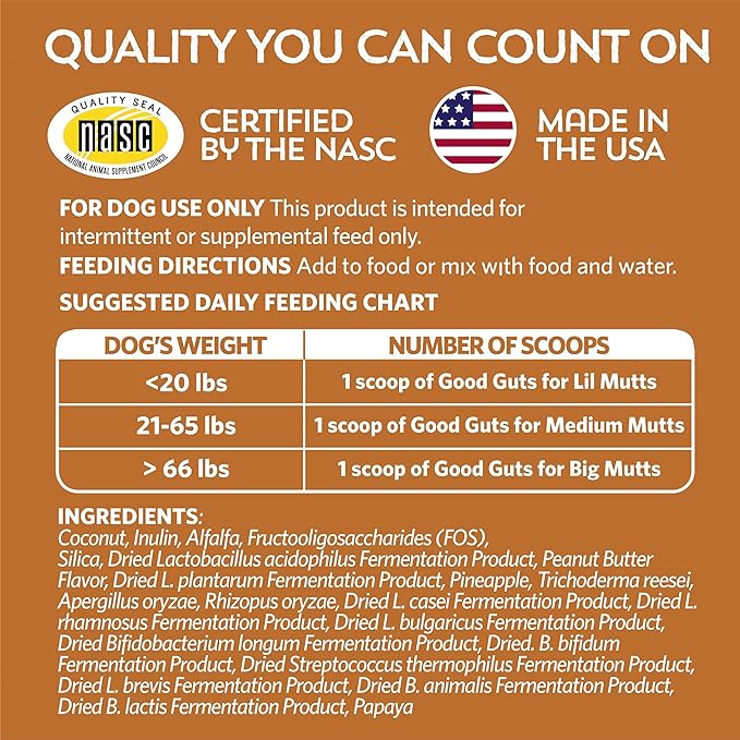 Fidobiotics Good Guts for Medium Mutts Probiotic for Dogs, 6 Billion CFUs, 11 Strains, 5 Digestive Enzymes, 2 Prebiotics, Digestive Gut Health for Dogs, Adult & Puppy Probiotics Supplements (30 Days)