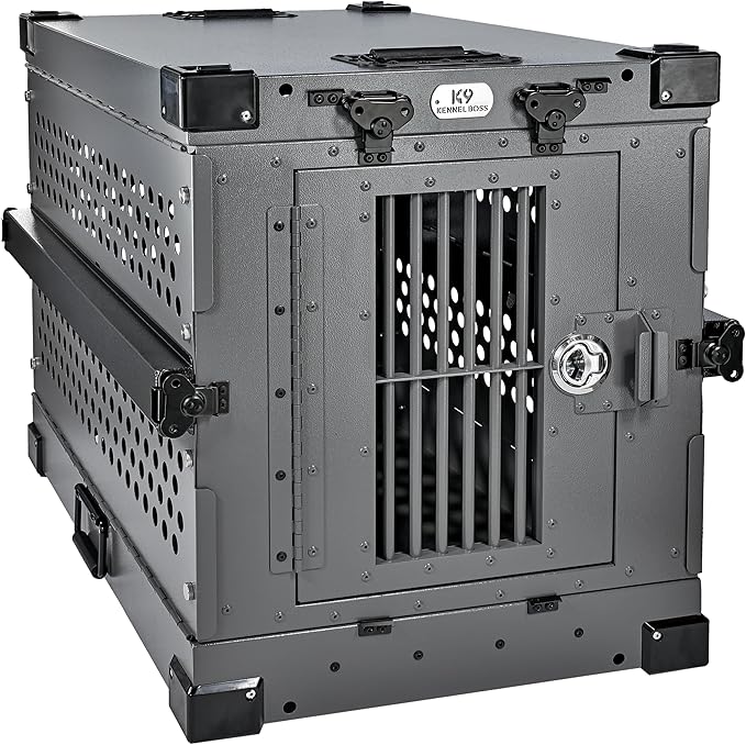 Heavy Duty Fully Collapsible Powder-Coated Aluminum Dog Crate - Small (Gray)